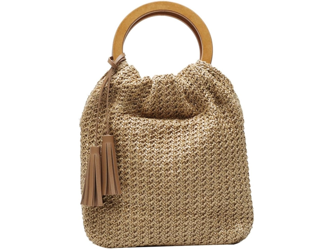 Bolsa De Praia Feminina Em Tecido Trançado, Com Alça De Ombro Elegante, Ideal Para Compras E Passeios.