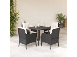 Vidaxl 5 Pcs Conjunto de Jantar P/ Jardim C/ Almofadões Vime Pe Preto