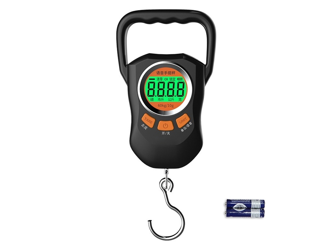 Balança Digital Portátil De 60 Kg Com Gancho Em Aço Inoxidável Para Malas, Bolsas De Viagem E Equipamento De Pesca. Preto Hexinyigjly