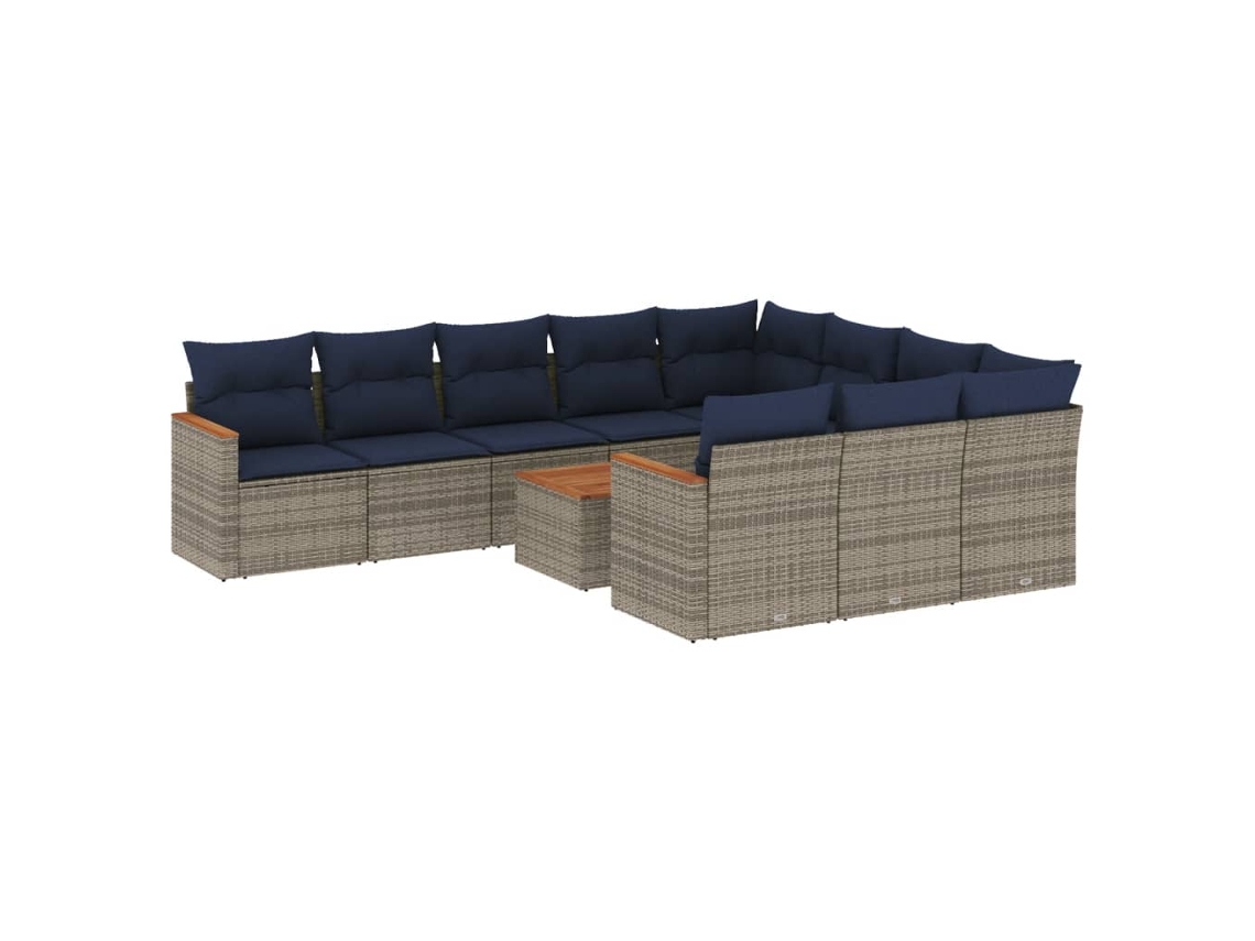 Conjunto de Sofá de Jardim, 11 Peças, Almofadas, Rattan Cinza MAISON EXCLUSIVE