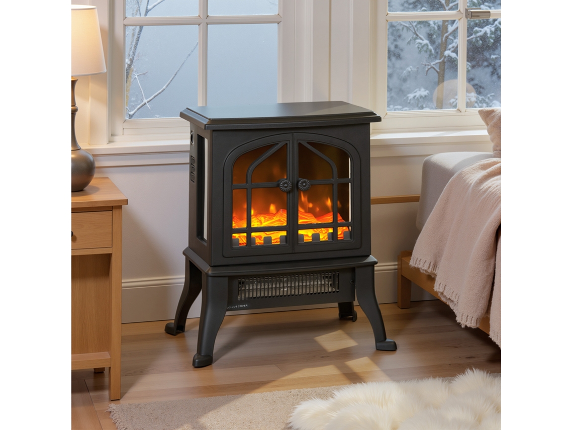 Cheminée Électrique Avec Effet Flamme 3d, 1800/900 W, Fausse Cheminée Décorative, Thermostat Réglable, 39x24x48cm, Noir