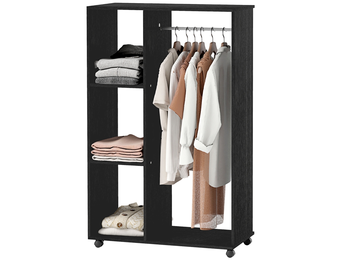 Roupeiro com barra, prateleiras, 80x40x128 cm, branco, relevo diamante | S/MARCA