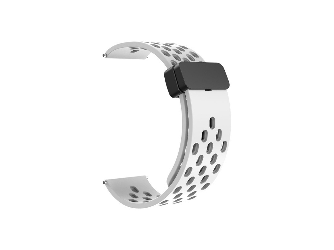 Pulseira magnética de silicone perfurado compatível com Huawei GT5, Samsung Watch 6, Xiaomi S4, Redmi Branca Fivela Preta