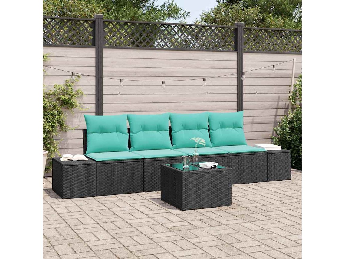 Vidaxl Conjunto De Sofás 5 Unid. Preto Vime Pe