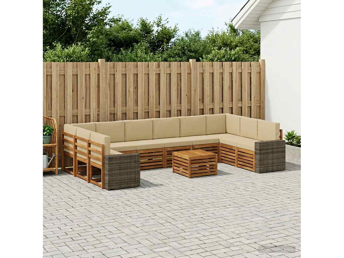 Vidaxl Conjunto De Sofás Para Exterior 11 Unid. Natural E Bege