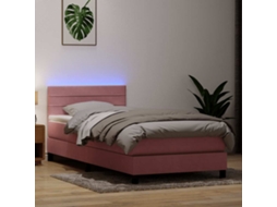 SYFAX™ Cama Box Spring C/ Colchão e Led Rosa 90x210 Cm Veludo