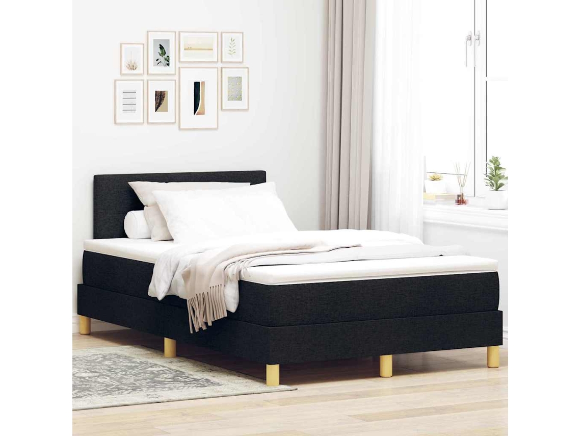 Vidaxl Cama Box Spring Led Com Fitas Led Preto 120 X 200 Cm Tecido