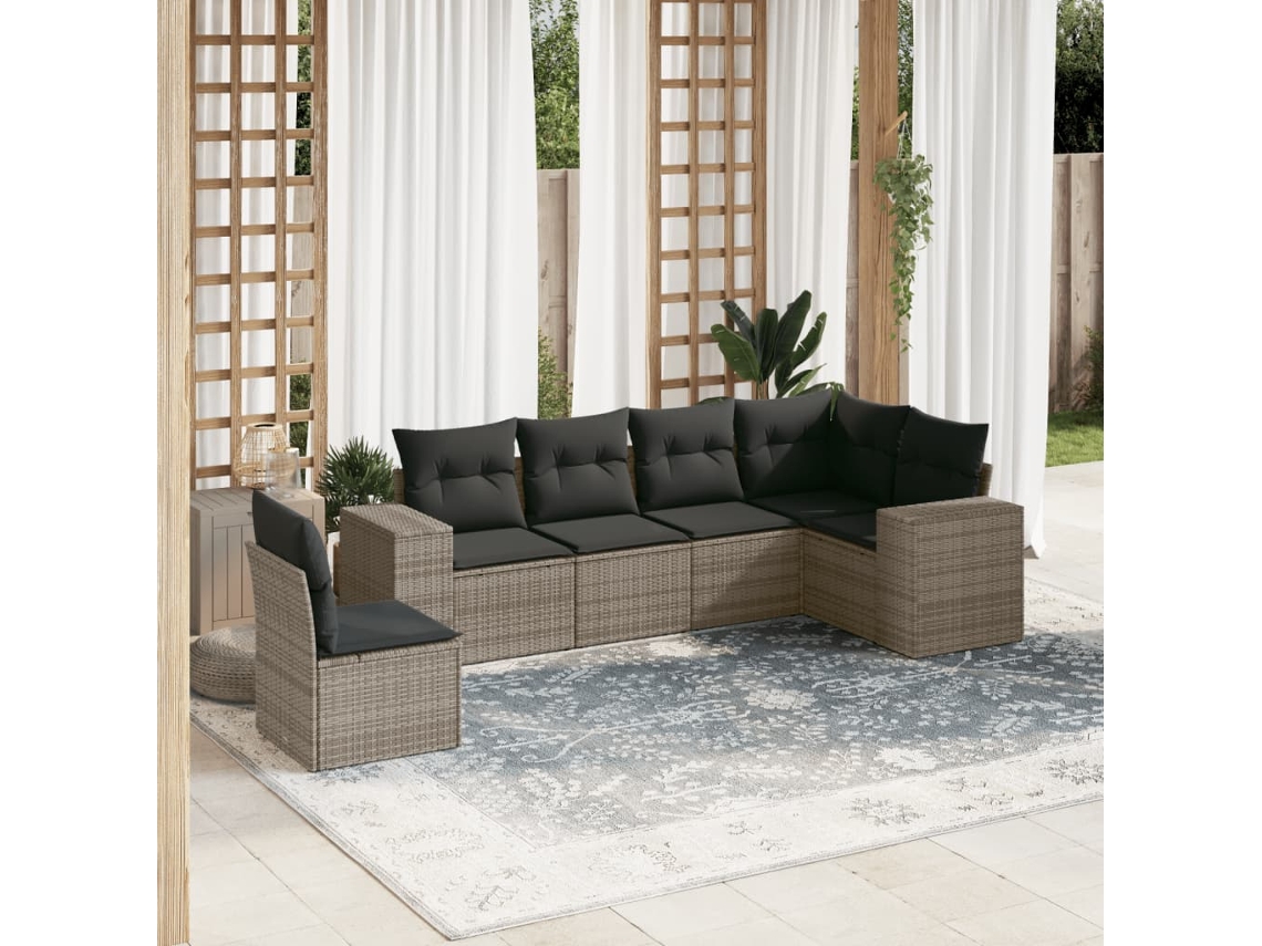6 Pcs Conjunto Sofás De Jardim Com Almofadões Vime Cinza Dkd Home Decor