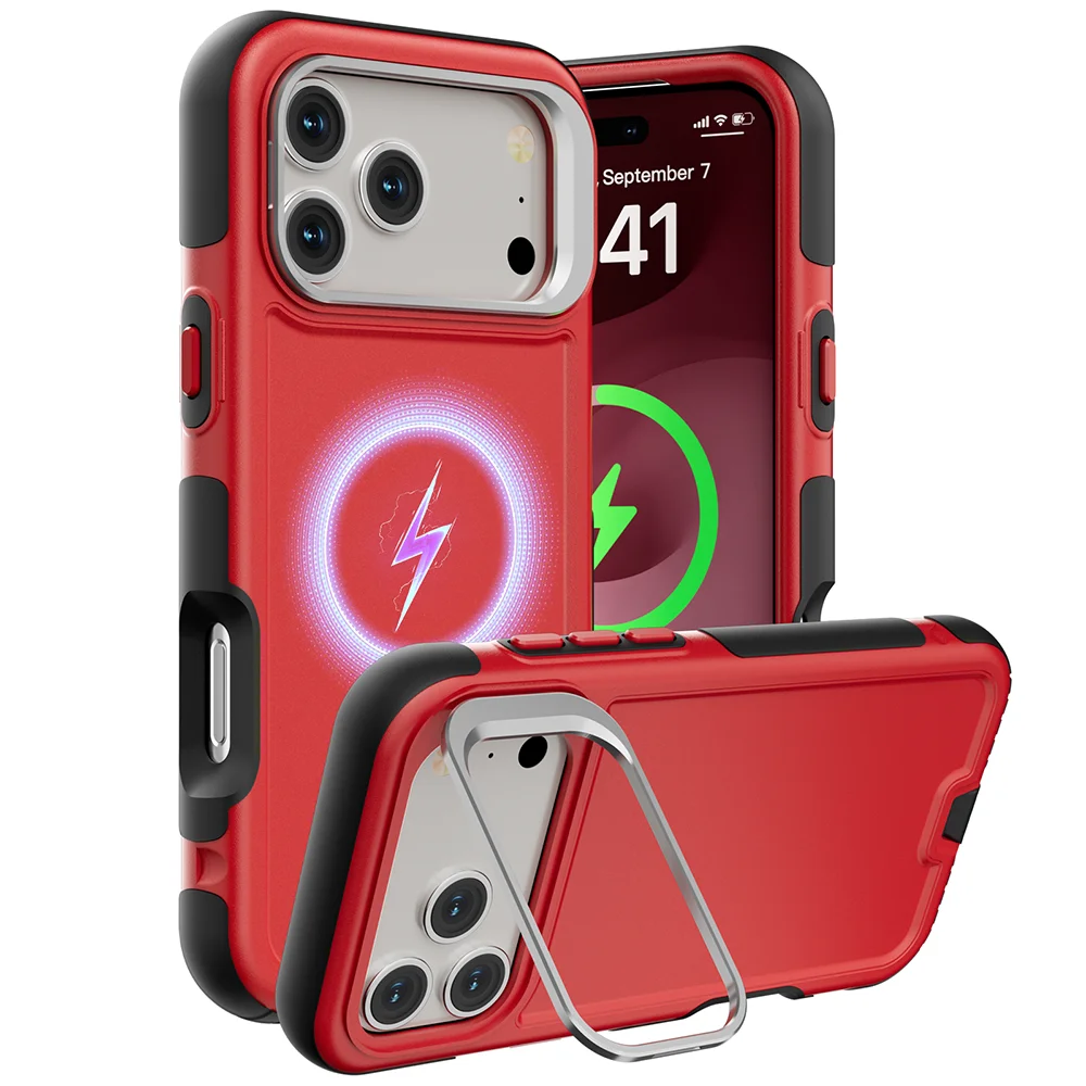 (vermelho, Iphone 17 Pro Max) Capa Resistente A Impactos Com Suporte Para Lente E Anel De Metal, Compatível Com Carregamento Magnético Magsafe.