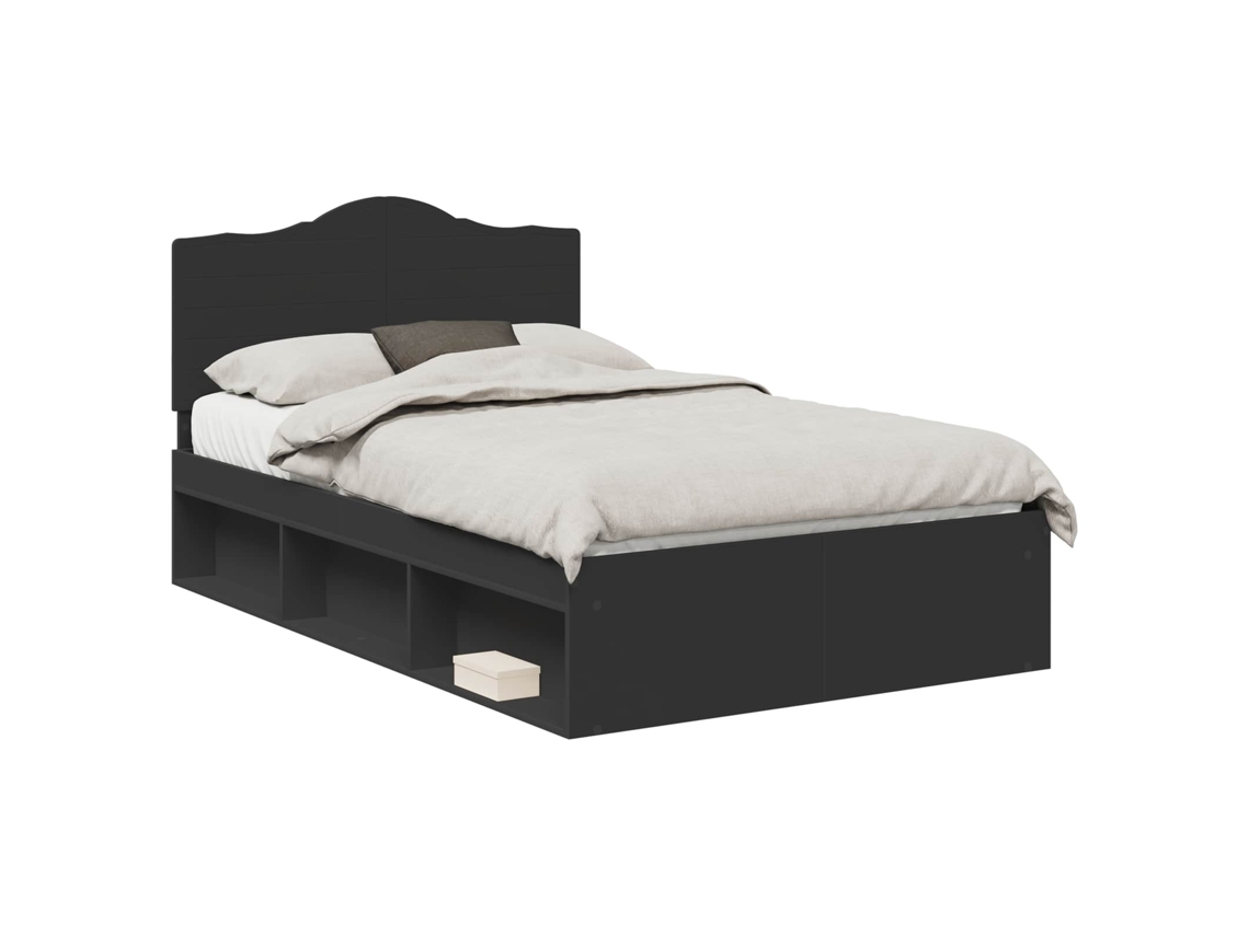 Cama De Casal | Camas Para Quarto | Estrutura Da Cama Preto 135 X 190 Cm Madeira De Pinheiro Sólida