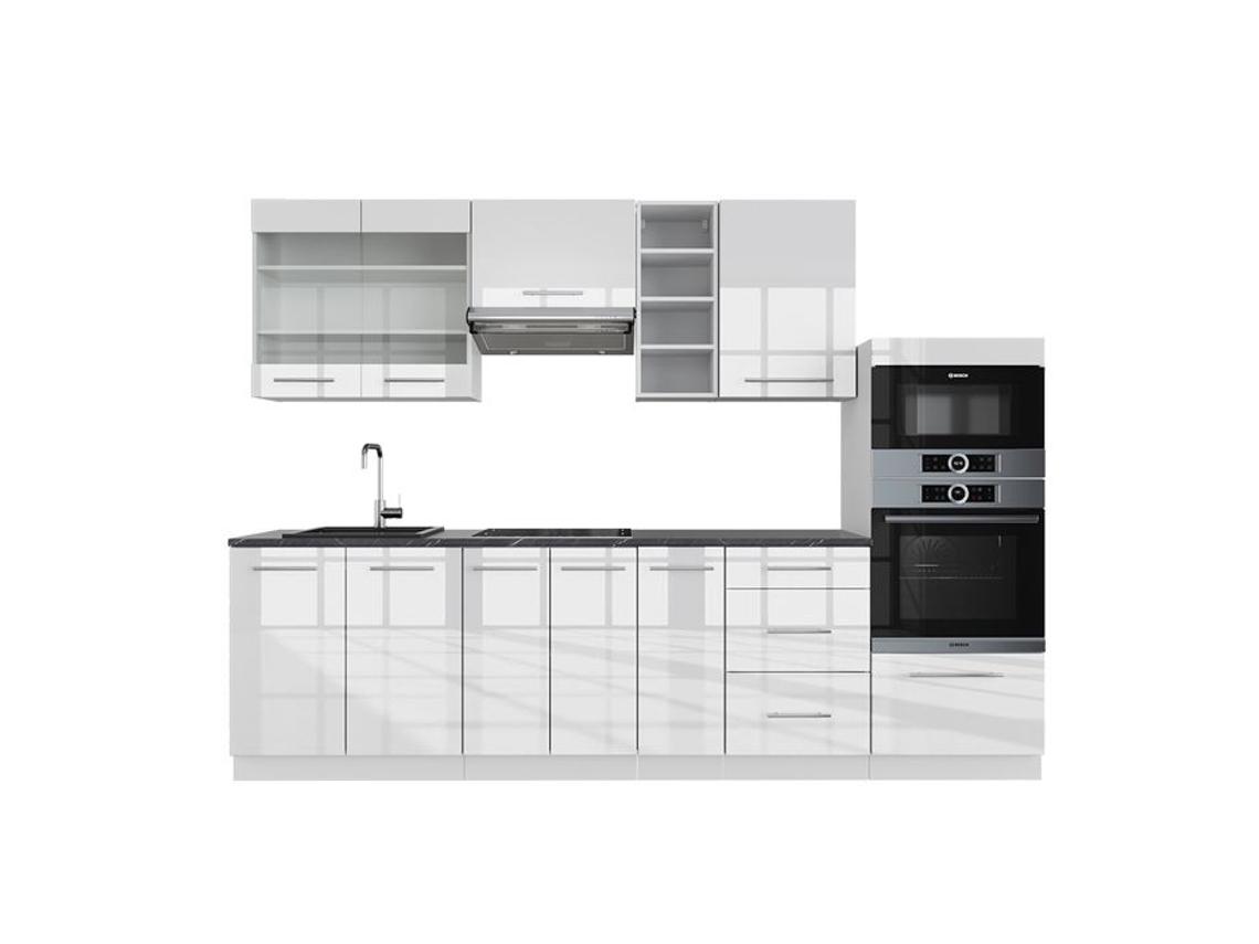 Cozinha Fame-Line, 280 cm sem bancada, branco brilhante/branco VICCO