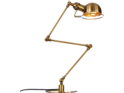 Luminária De Mesa Retrô Industrial Em Metal, Com Braço Longo Articulado, Dourada, Soquete E27, Ideal Para Leitura