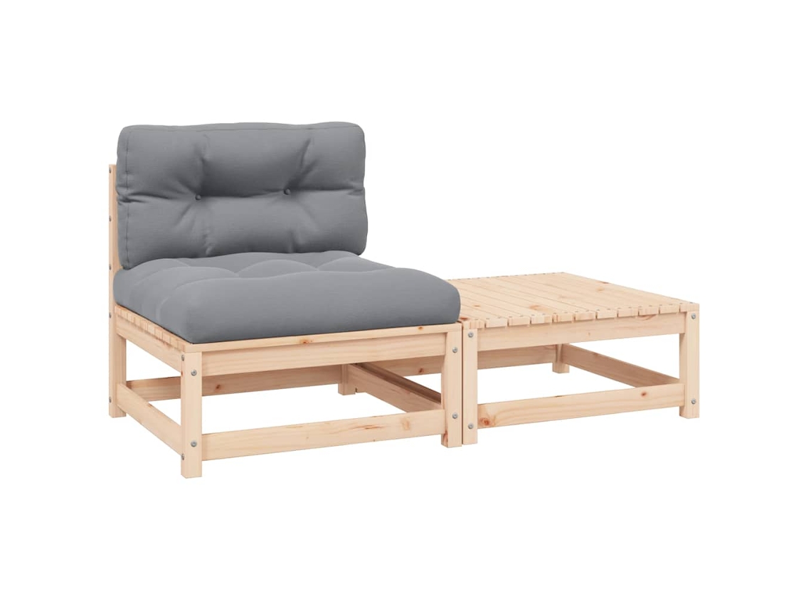 Vidaxl 2 Pcs Conjunto Lounge De Jardim Com Almofadões Pinho Maciço