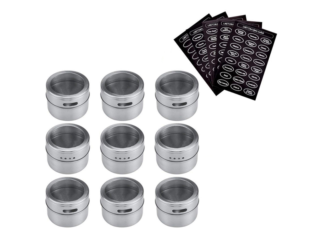 Conjunto De 9 Frascos Magnéticos Para Condimentos Em Aço Inoxidável, Com Etiquetas, Para Armazenamento Ecológico.
