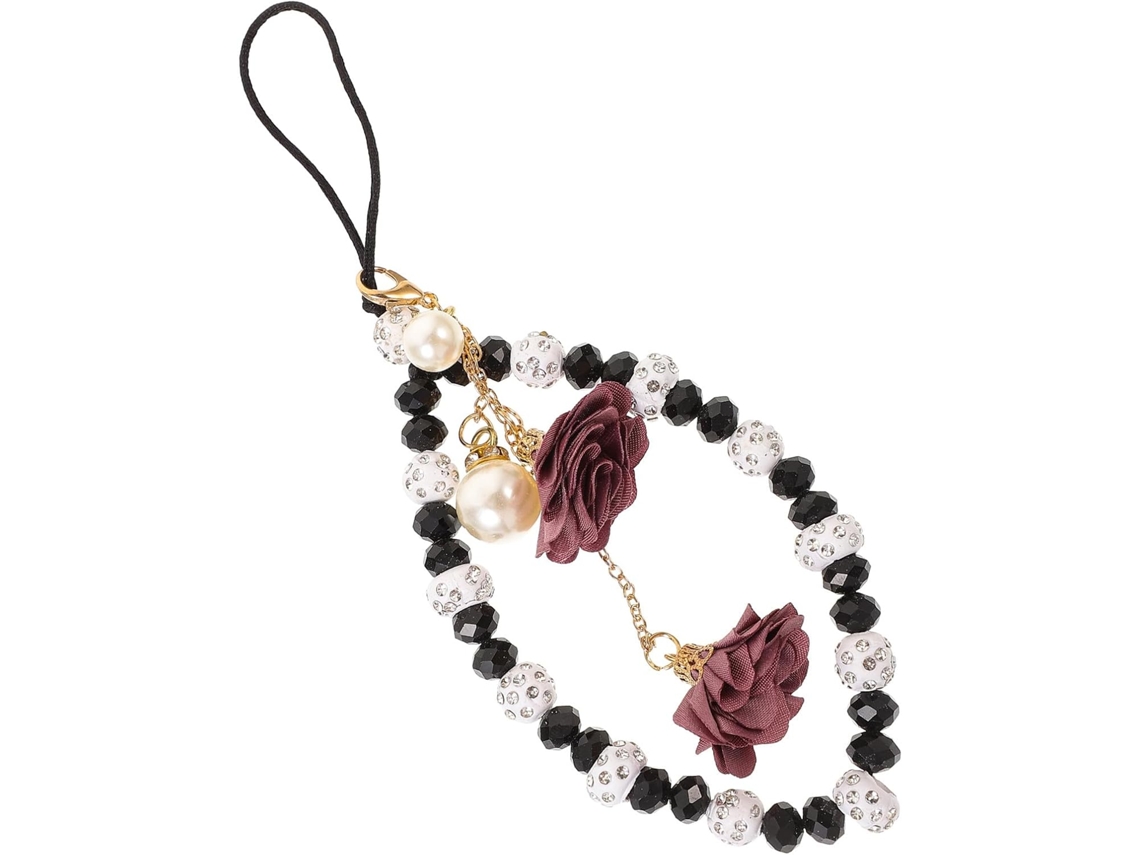 Pulseira Preta Para Celular Com Pingente De Flor Em Cor Aleatória.