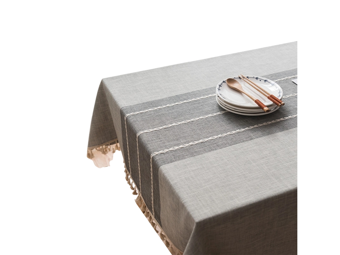 Toalha De Mesa Bordada Para Mesa De Jantar, Toalha De Mesa Estilo Fazenda Rústica Com Borlas, Linho De Algodão, Resistente A Derramamentos, Retangular
