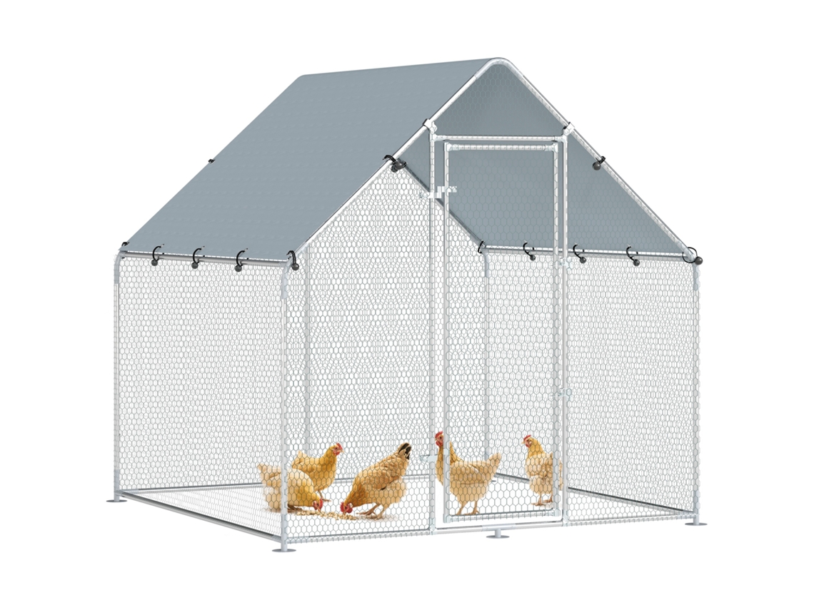 Galinheiro Em Aço Galvanizado Com Cobertura Resistente Às Intempéries E Aos Raios Uv, E Porta Com Fechadura, 2x2x2 M, Cor Prata.