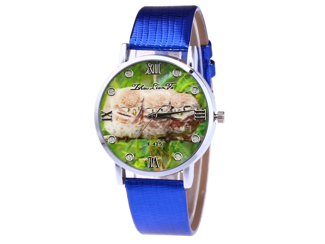 Reloj De Cuarzo Con Correa De Cuero Pu, Dial Redondo, Moda, Para Parejas, Azul