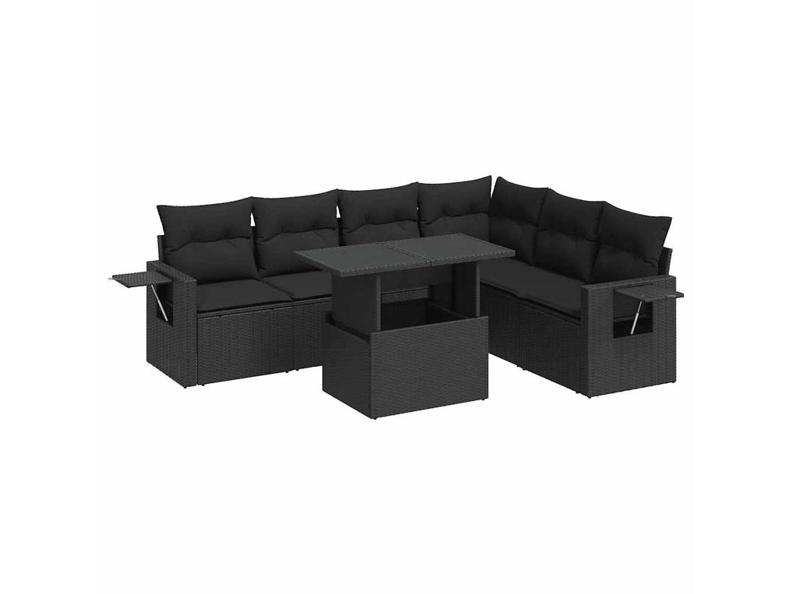 Conjunto de 7 Sofás para Jardim com Almofadões Vime Pe Preto MAISON EXCLUSIVE (7 pcs)