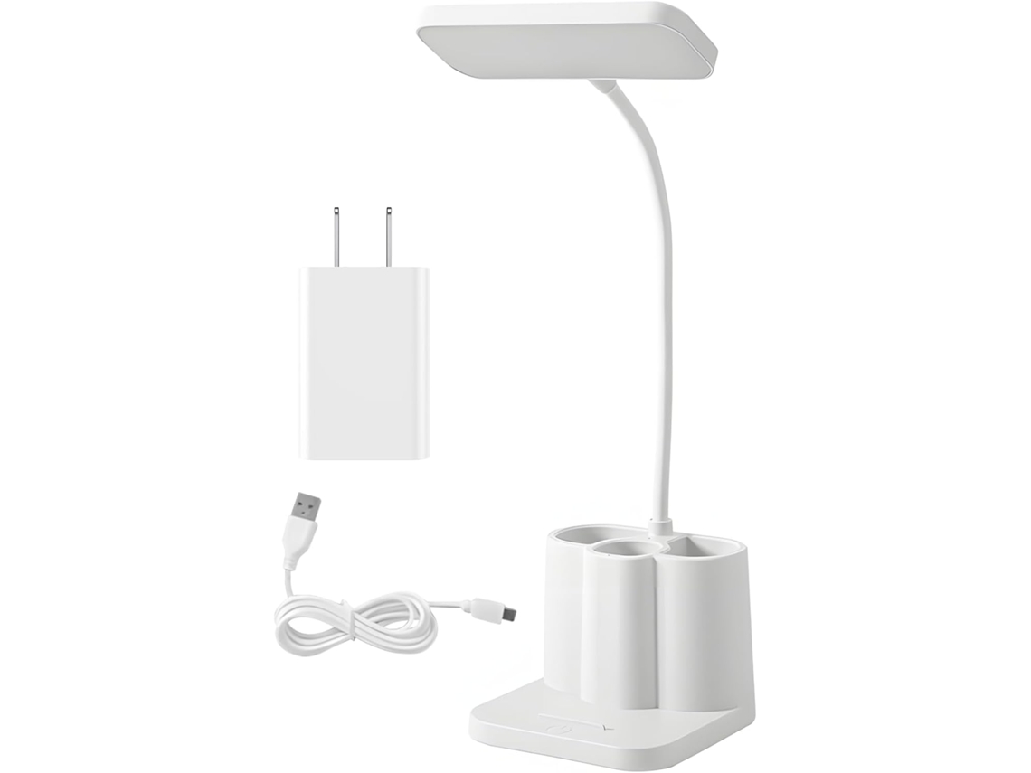 Luminária De Leitura Led Com Porta Canetas, Pequena Luminária De Mesa Para Estudantes, Temperatura De Cor Ajustável