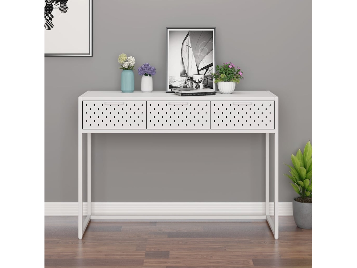 Vidaxl Mesa Consola 106x35x75 Cm Aço Branco