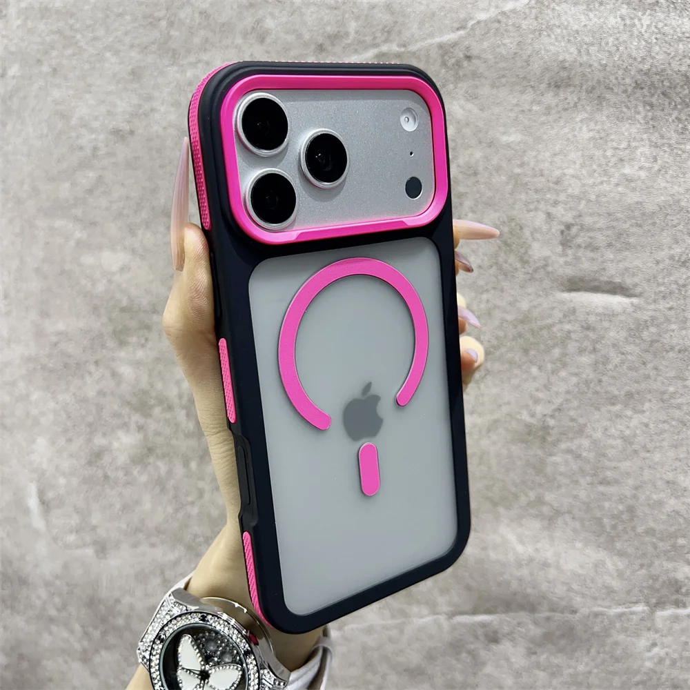 Capa Magnética Fosca Para Iphone 17 Pro Max, Rosa. Compatível Com Iphone. Capa Rígida Semitransparente À Prova De Choque.