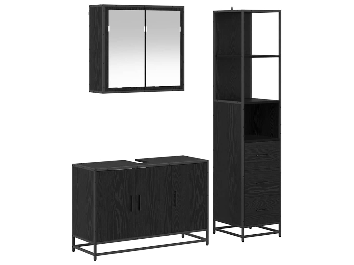 Conjunto de Móveis para Banheiro com Suporte 3 Peças Carvalho Preto MAISON EXCLUSIVE