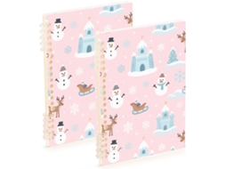 Conjunto de 2 Cadernos Espiral Pautados, Tamanho A5, com Estampa Animais Inverno , nas Co (veado e Boneco Neve)