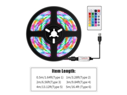 Fita de LED RGB Flexível com Controle Remoto 24 Teclas Usb 16 Cores | S/MARCA