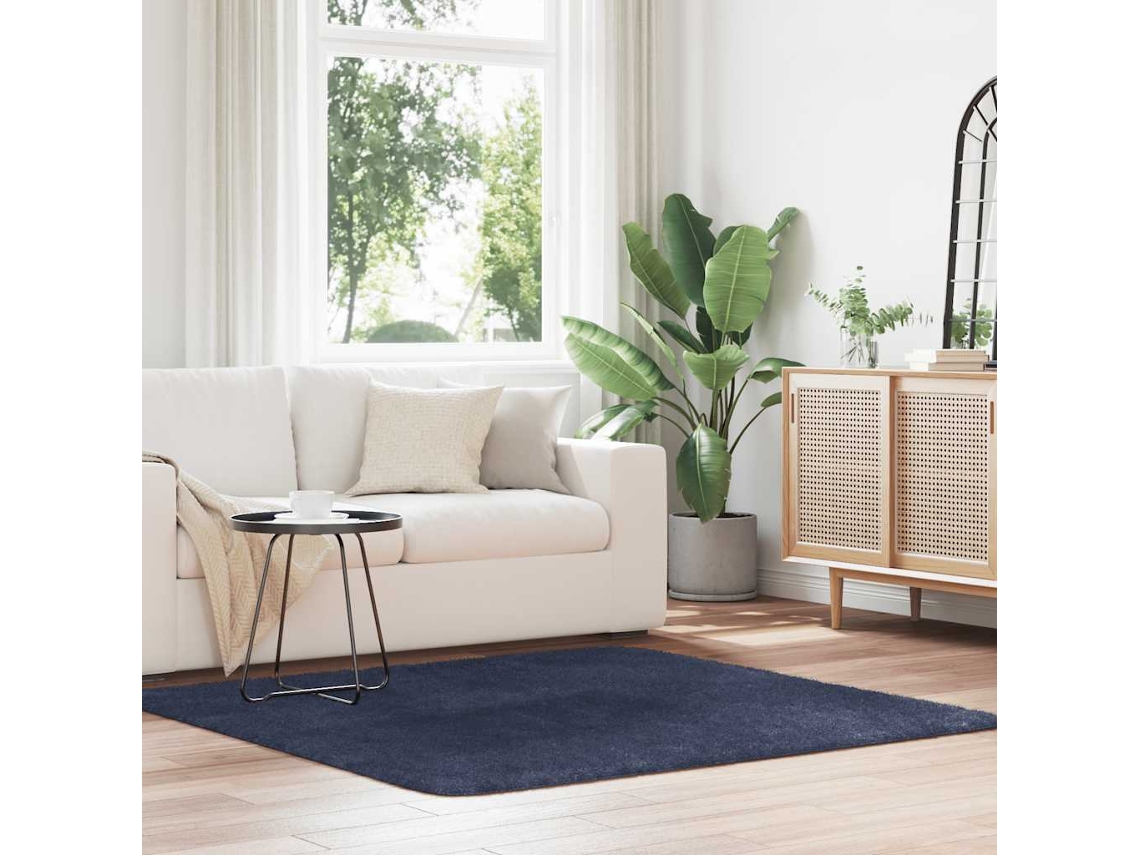 Vidaxl Tapete Shaggy De Pelo Alto Navarra 160x160 Cm Azul-marinho