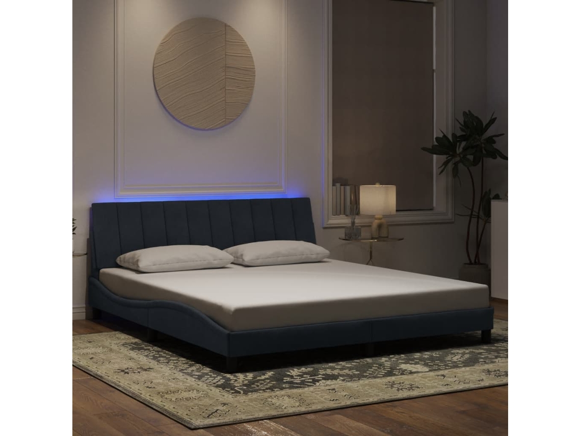 Vidaxl Estrutura De Cama Com Led Sem Colchão Hanko 180x200cm Veludo Cinzento-escuro