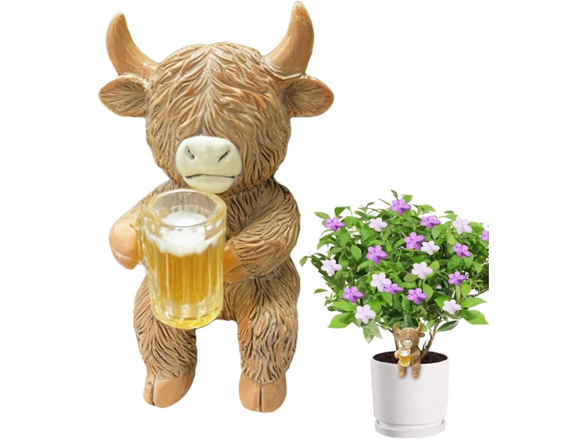 Estatueta de Vaca Feita de Resina, Às Intempéries, com Design Representando uma Vaca Bebendo Água. para Decoração de CHABERLU