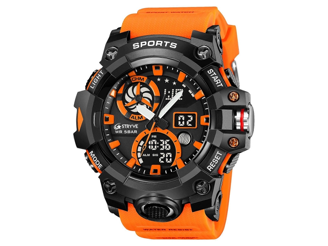 Relógio Esportivo Multifuncional Stryve S8027 Com Cronógrafo E Display Duplo Luminoso Para Estudantes.