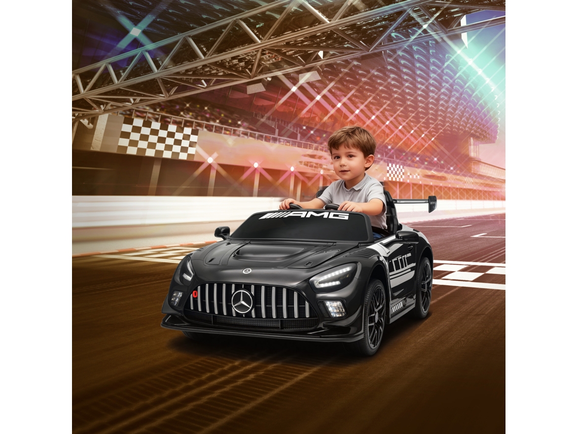 Carro Elétrico para Crianças Mercedes amg Gt3 Evo12v com Controlo Remoto 2,4g e Motor Duplo 115x66x44 Cm Preto