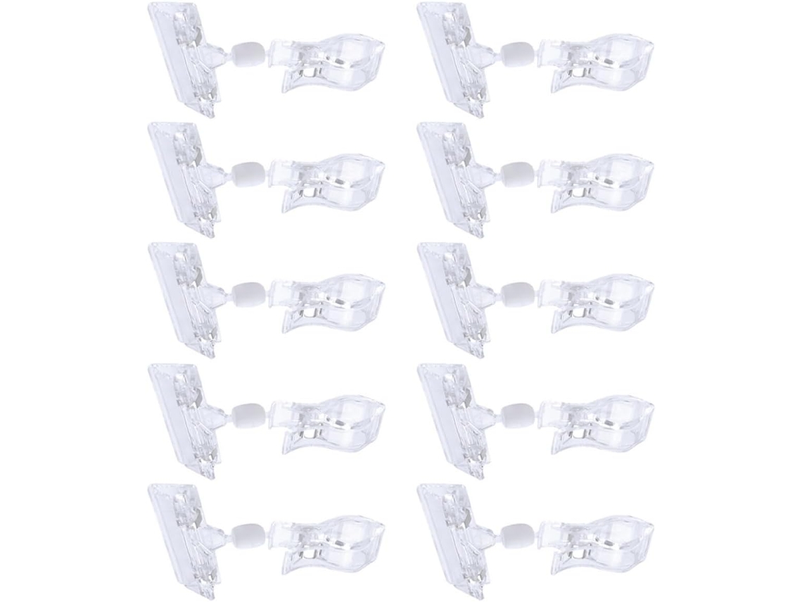 Conjunto de 20 suportes transparentes para pratos, com clipes giratórios fáceis de fixar, ideais para exibir preços.