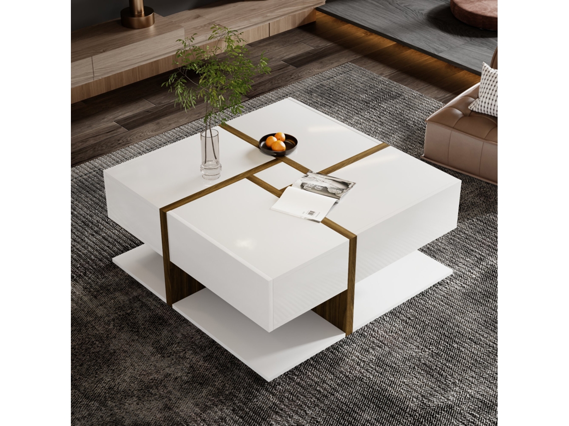 Mesa de centro com acabamento brilhante e 4 gavetas. Design exclusivo para salas de estar modernas e elegantes. PAPRIKA (78x78x34,8 cm)