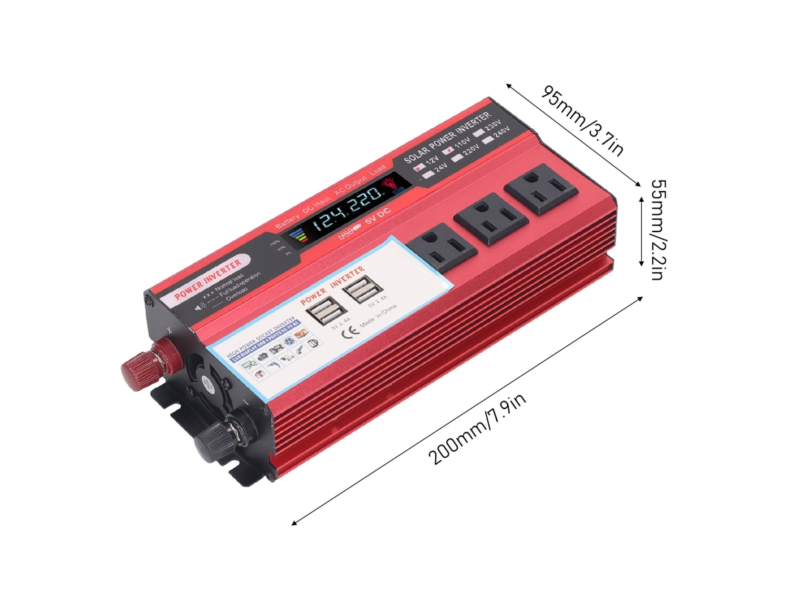 Inversor de energia para carro de 1500 W com 3 tomadas CA e 4 portas USB (onda senoidal modificada)