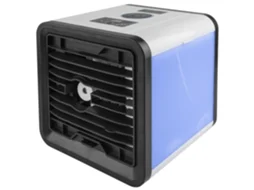 Climatizador de ar portátil Brilvibera com ar frio, reservatório de água e luzes LED coloridas.