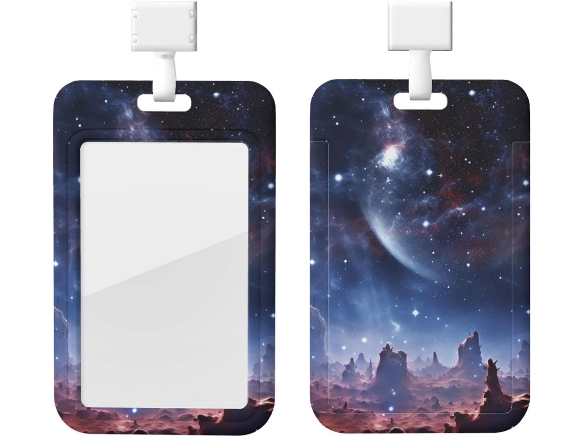Suporte Carina Space Crachá com cordão, revestimento plástico impermeável, armazenamento Crachá, ideal para trabalho e mesa.