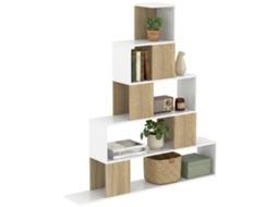 Estante 5 Prateleiras com Design Escada,branco e Natural BTFORUS