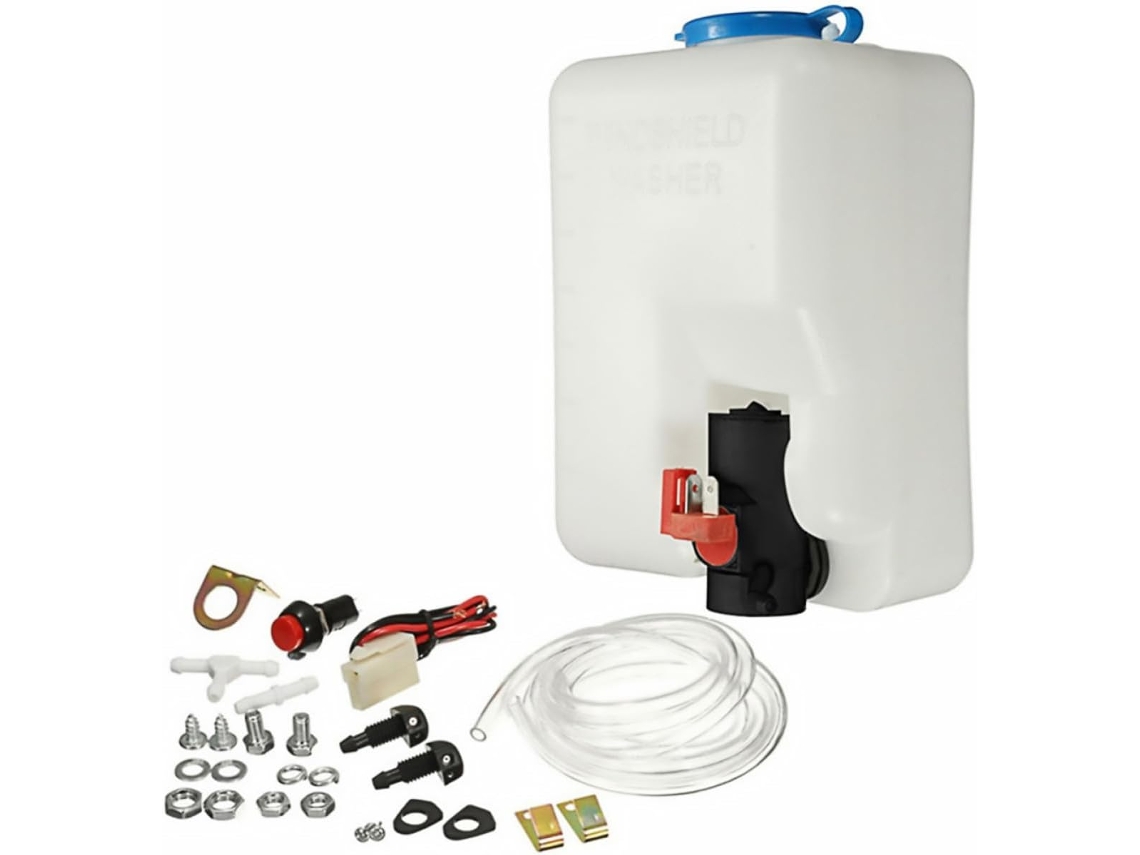Kit reservatório de fluido para lavagem de para-brisa de 1,5L 12V em ABS e metal, fácil de usar.