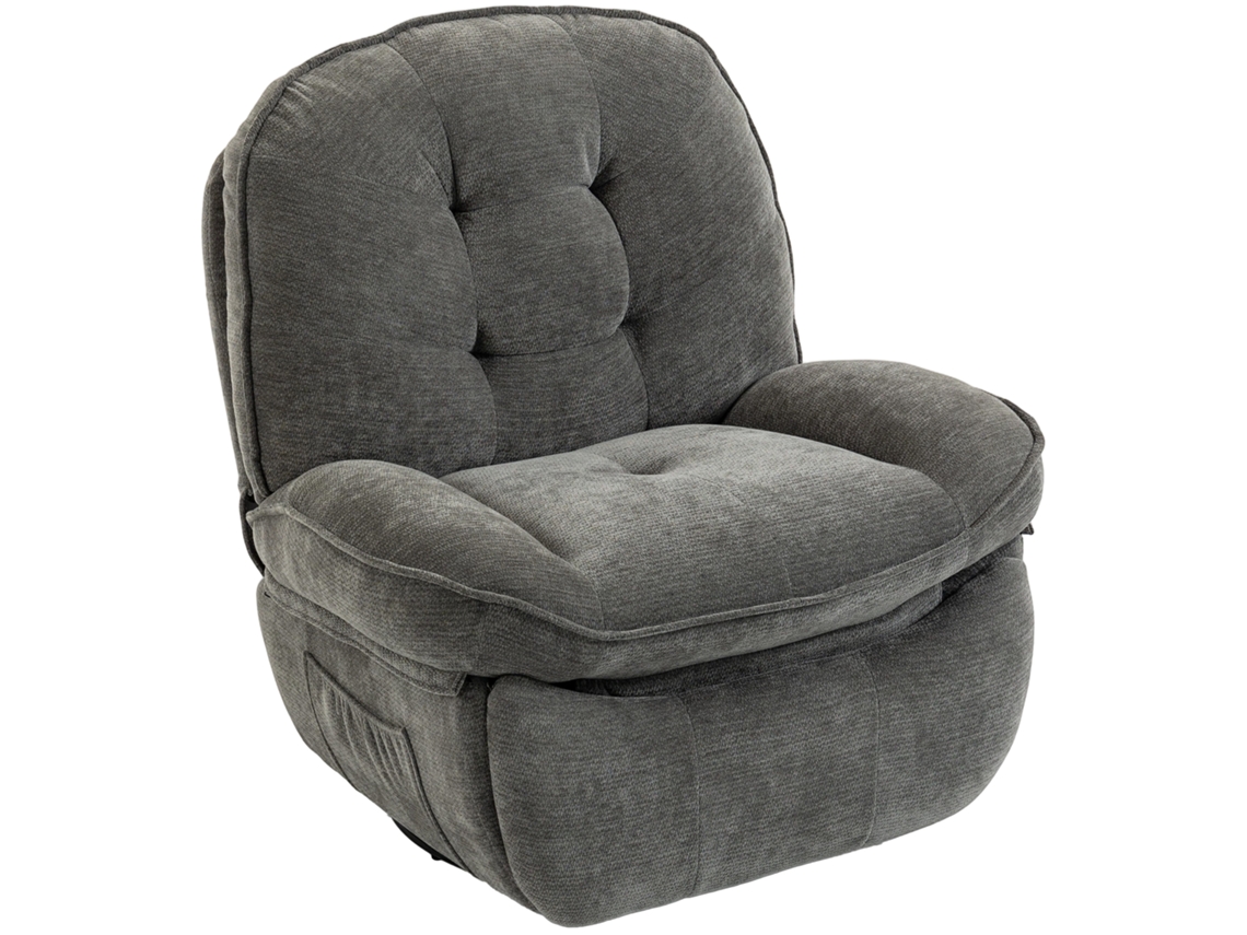 Poltrona Relax Chenille Manual, Giratória E Baloiço 360°, Assento Amplo, Encosto Alto, Mobiliário Casa, Cinza Claro