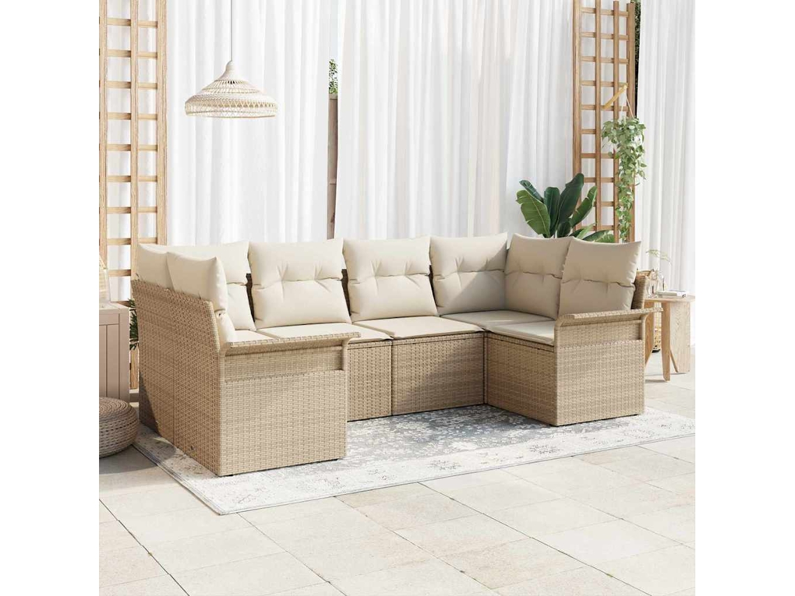 Vidaxl Conjunto De Sofá De Jardim 6 Unid. Bege Vime Pe
