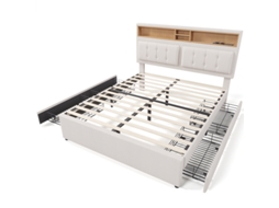 Cama De Casal 160x200 Estofada 4 Gavetas Usb C Cabeceira Regulável Madeira Com Colchão Ziwei Store