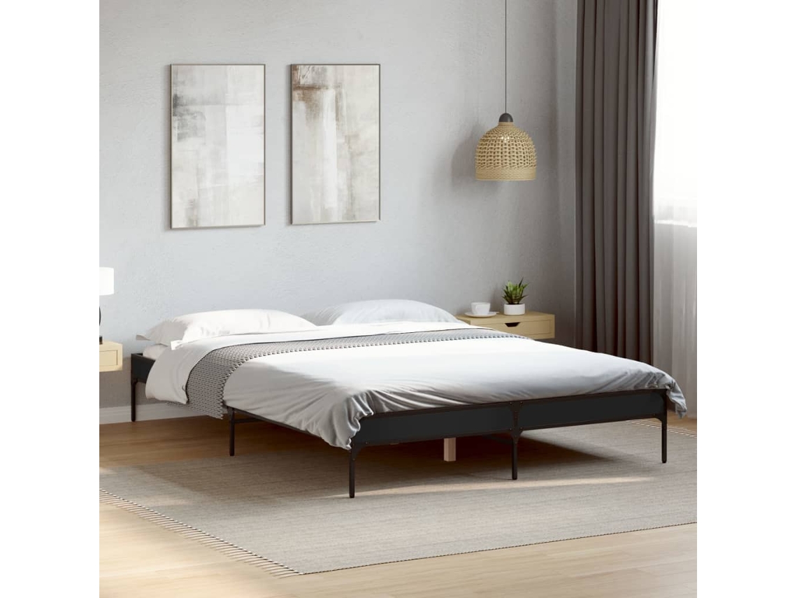 Estrutura De Cama 120x190 Cm Derivados De Madeira/metal Preto
