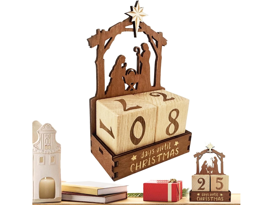 Calendário Do Advento De Madeira Com Presépio - Enfeite De Mesa De Natal |