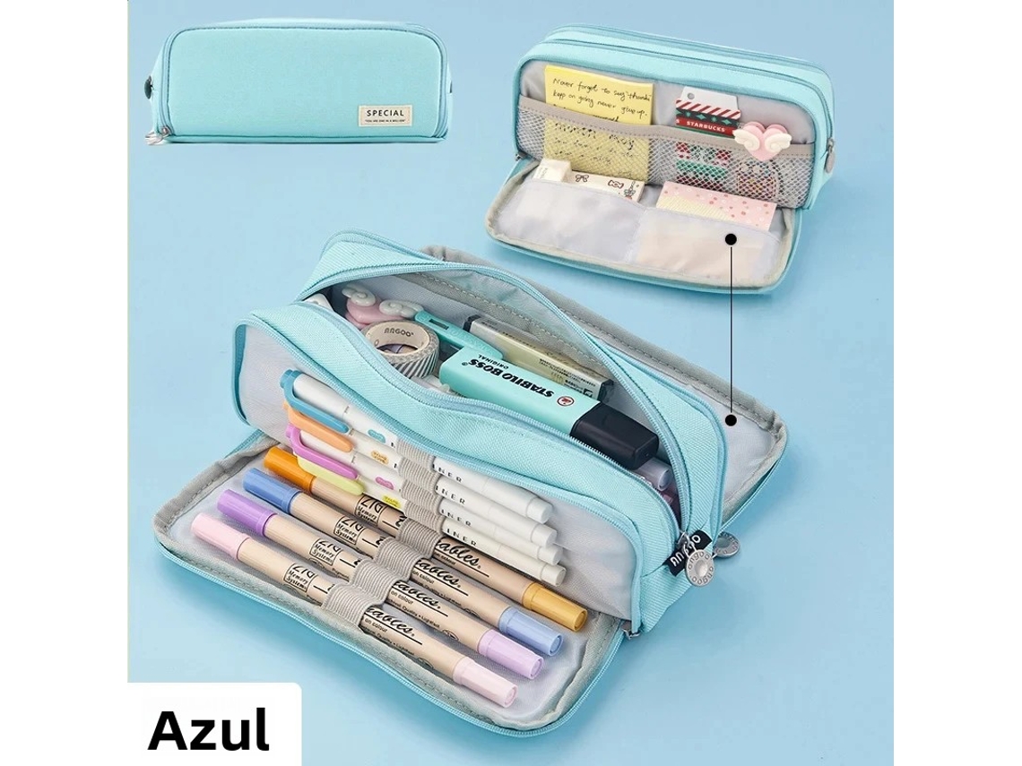 Estojo/bolsa Para Lápis Grande E Fofo (azul), Estilo Coreano, Acessório Fofo Para Volta Às Aulas, Material Escolar Em Tecido.