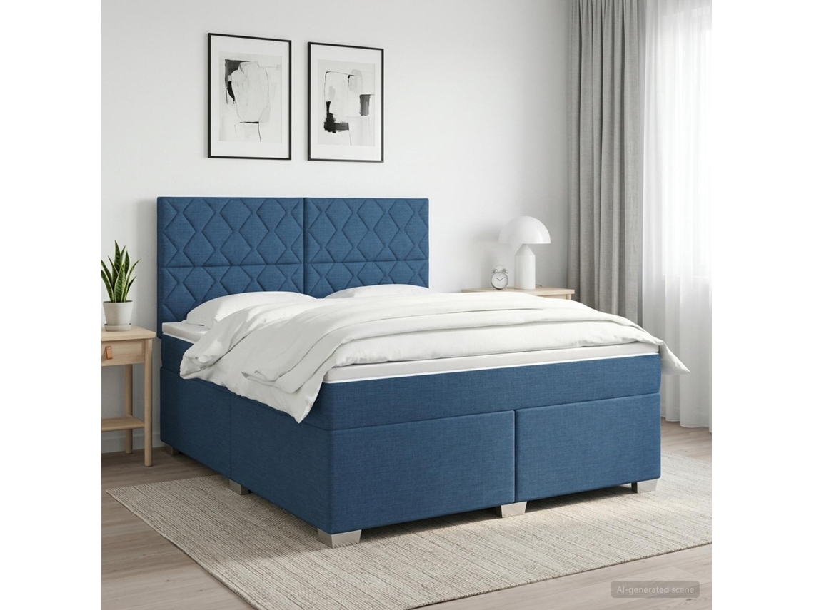 Vidaxl Cama Box Spring Com Colchão Azul 160 X 200 Cm Tecido