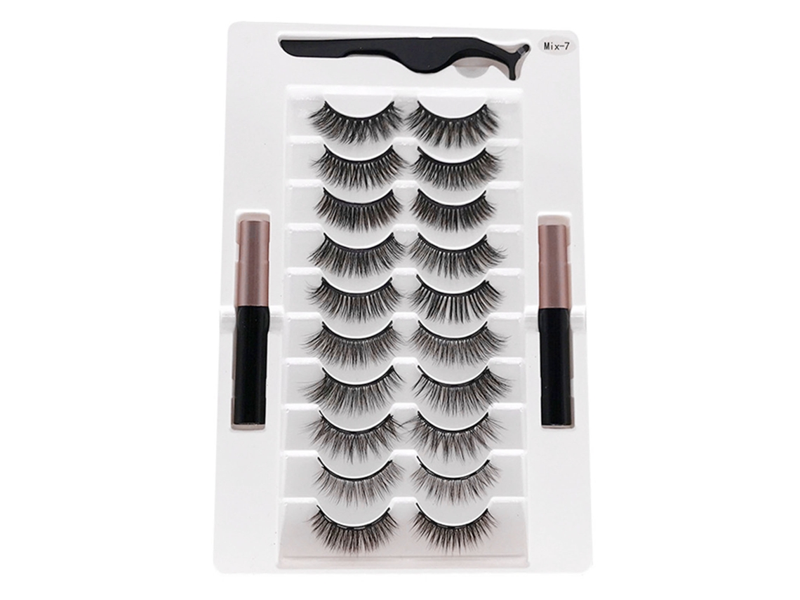 20pcs Cílios Falsos Magnéticos 3d Reutilizáveis Fluffy Com Eyeliner Para Maquiagem Preto