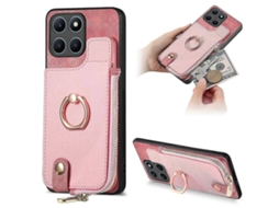 For Honor X6apink26-27 Cross Leather Ring Vertical Zipper Wallet Back Phone Case